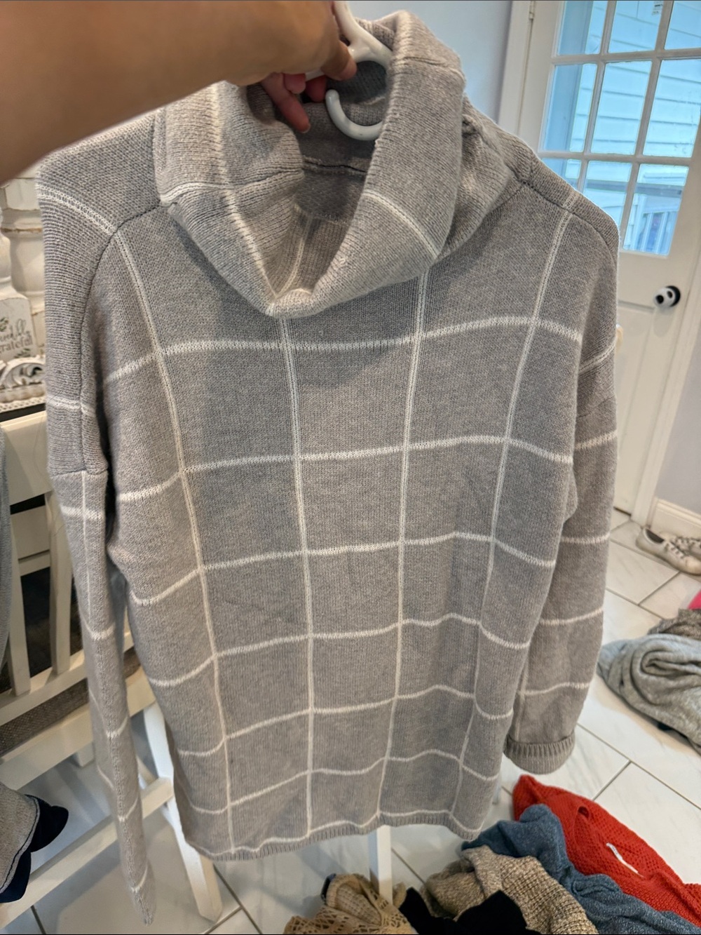 Madewell Gray Windowpane Turtleneck Sweater